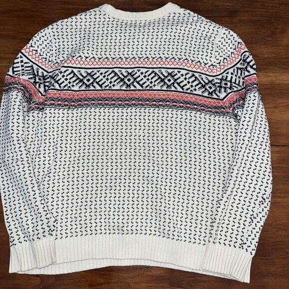 Merona Pullover Sweater Men's XL Ivory Nordic Fair Isle Ski Holiday Cotton - Picture 4 of 6